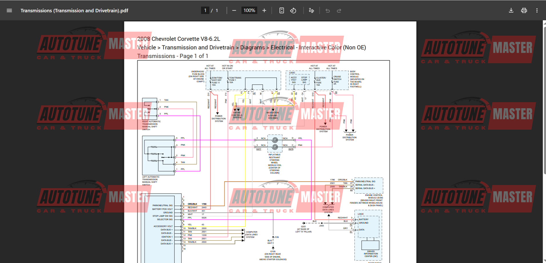 Alternative view of Chevrolet Corvette V8 2008 Wiring Diagram