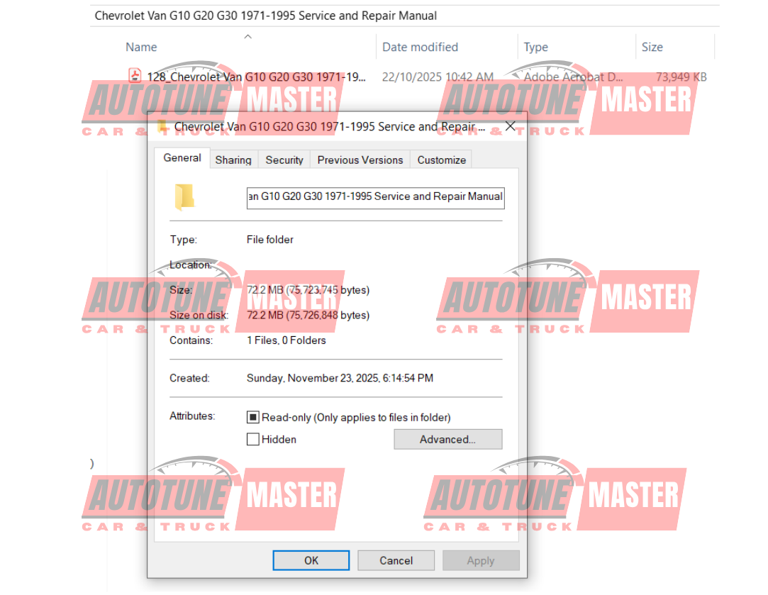 Chevrolet Van G10 G20 G30 1971-1995 Service Manual