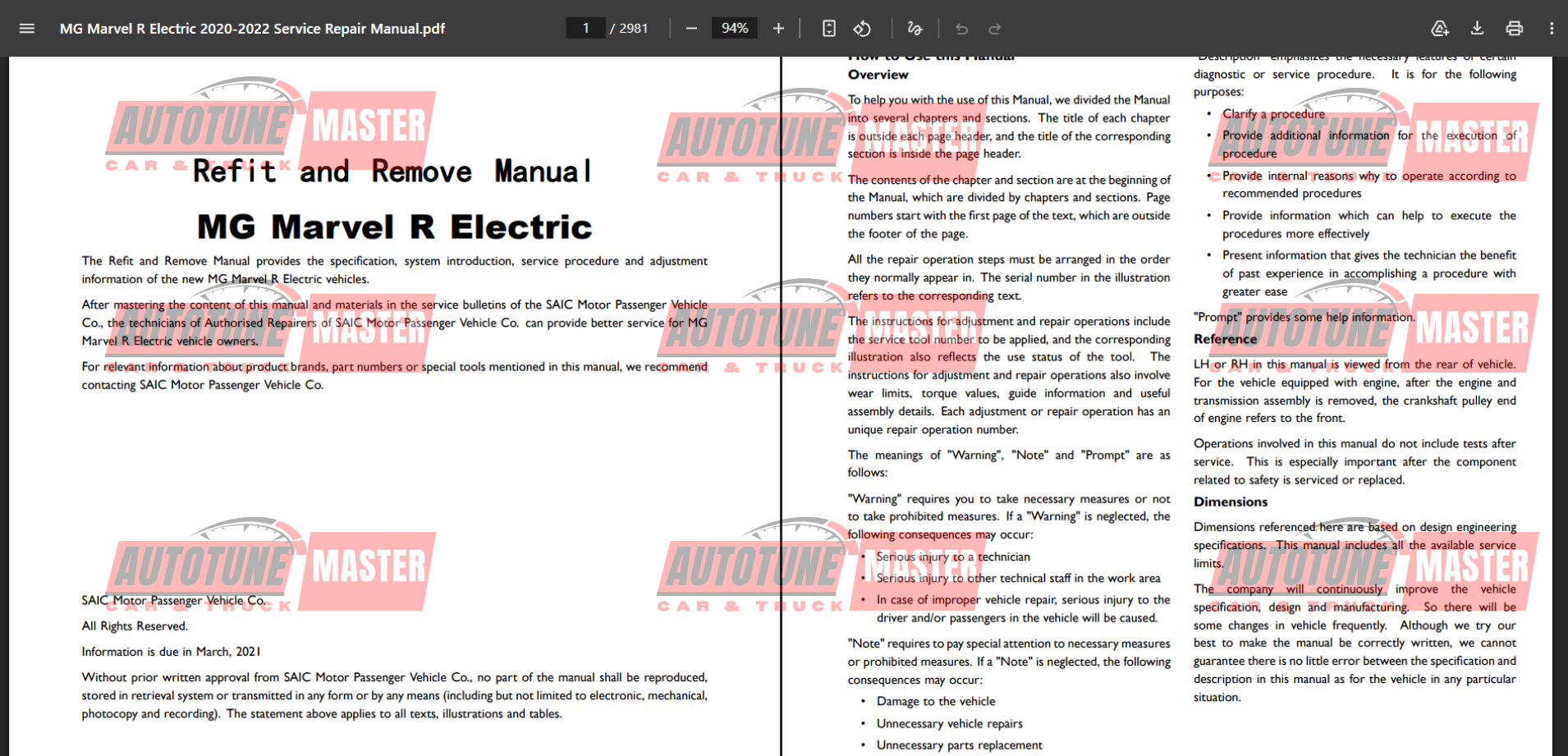 MG Marvel R Electric 2020-2022 Service Repair Manual